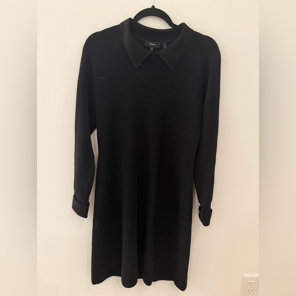 Theory Black Collared Long Sleeve Dress